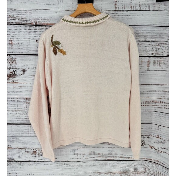 Vintage Ugly Christmas Sweater Women's XL Pink Winter Holiday Beaded Cardigan - Picture 2 of 5